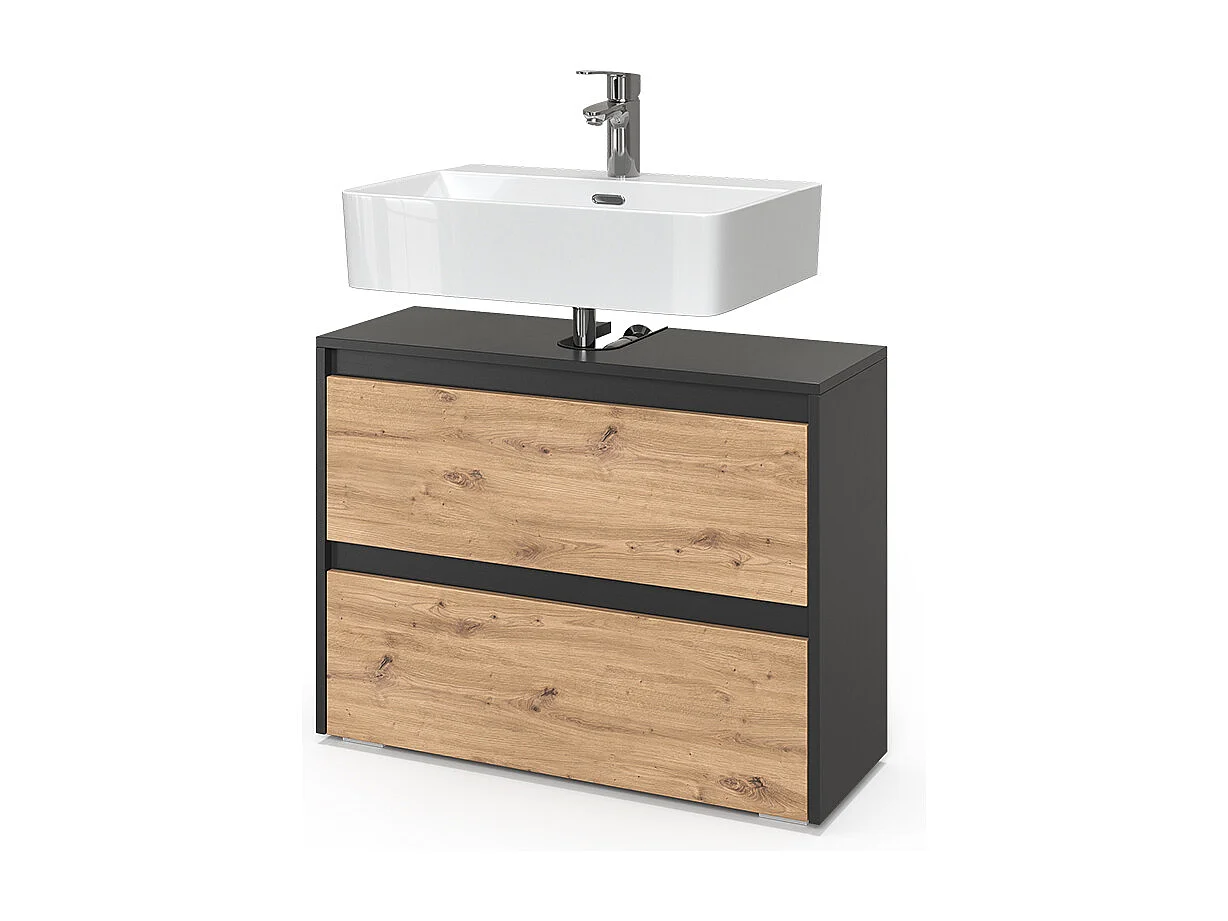 Meuble sous vasque simple anthracite/artisan 80.1x30.1x62 majest