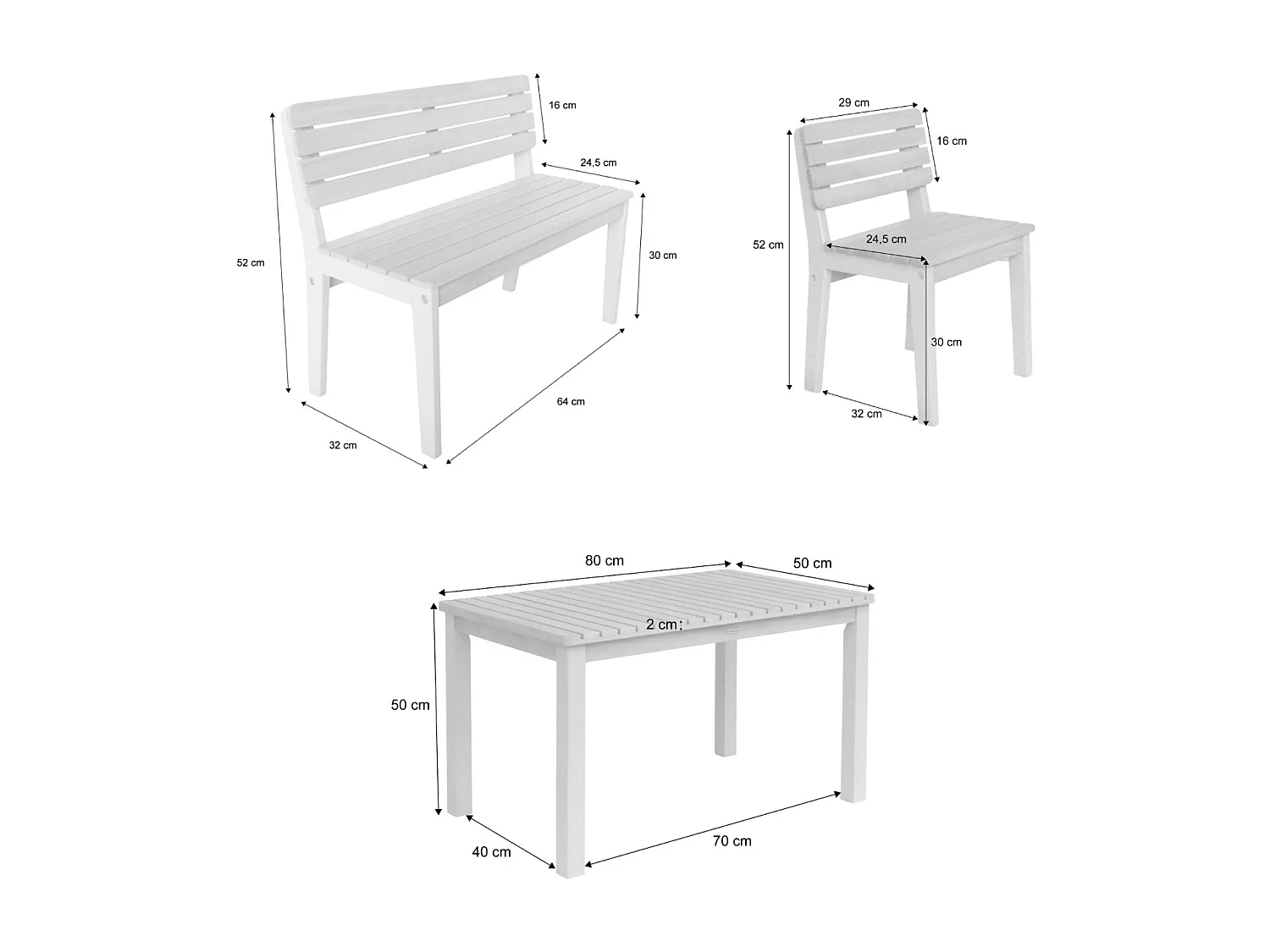 Table de jardin enfant bois d'acacia + 4 assises vert de gris - Caroline