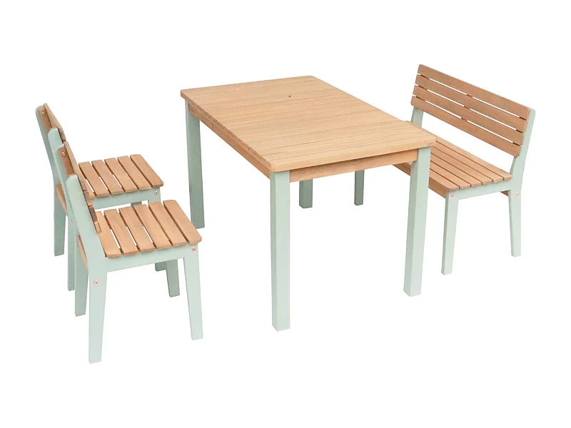 Table de jardin enfant bois d'acacia + 4 assises vert de gris - Caroline