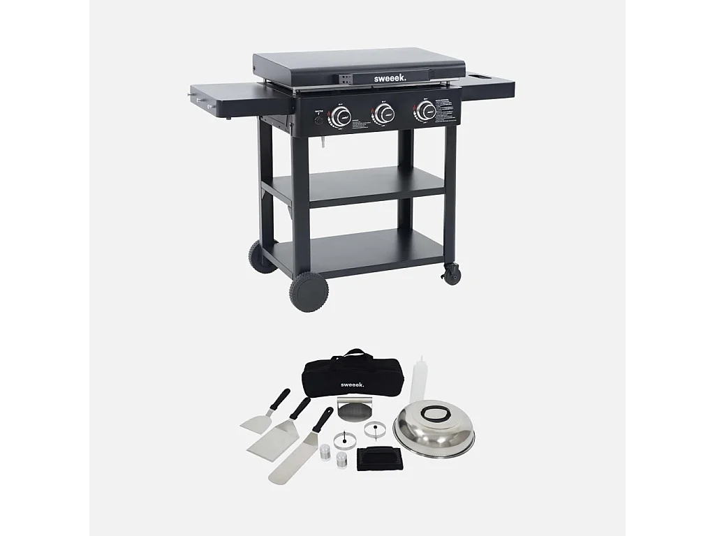 Plancha a gas 3 bruciatori acciaio inossidabile 12kw con carrello e