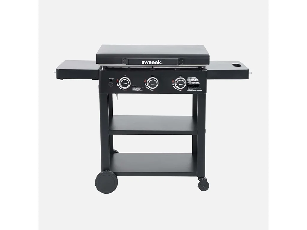 Plancha a gas 3 bruciatori acciaio inossidabile 12kw con carrello e