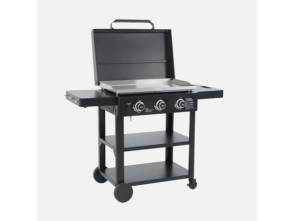 Plancha a gas 3 bruciatori acciaio inossidabile 12kw con carrello e