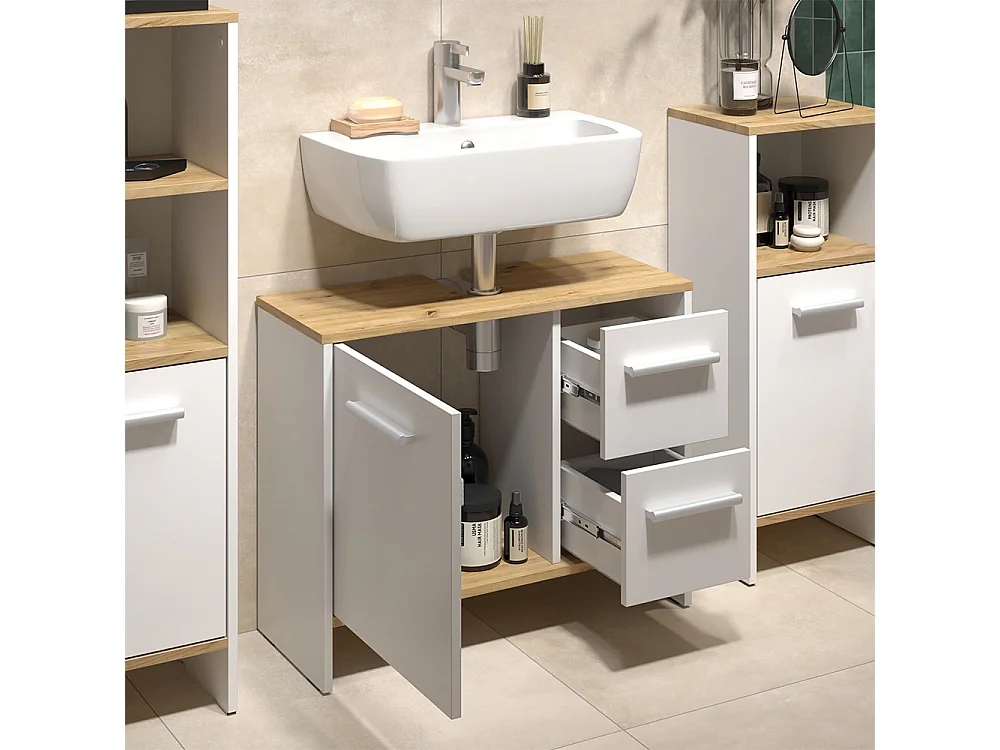 Meuble sous vasque simple chêne blanc/force de lor 70.2x27.9x57 karli