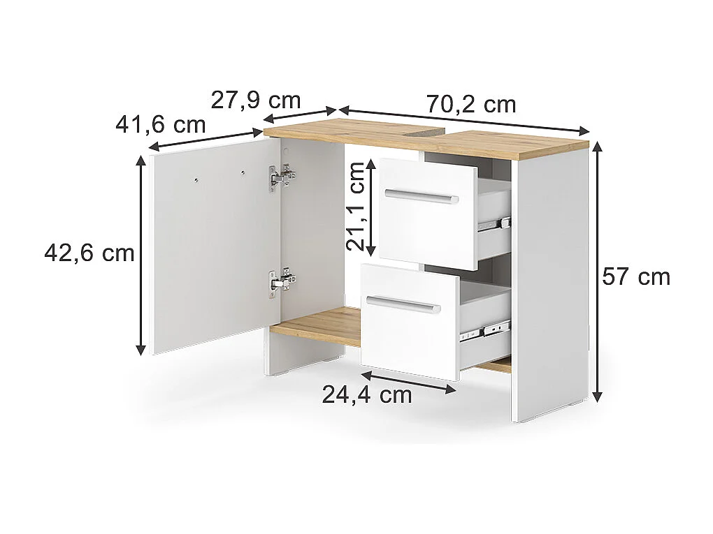 Meuble sous vasque simple chêne blanc/force de lor 70.2x27.9x57 karli