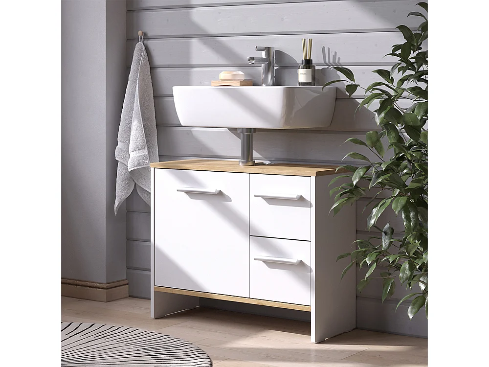 Meuble sous vasque simple chêne blanc/force de lor 70.2x27.9x57 karli