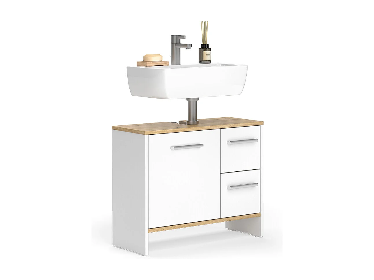Meuble sous vasque simple chêne blanc/force de lor 70.2x27.9x57 karli
