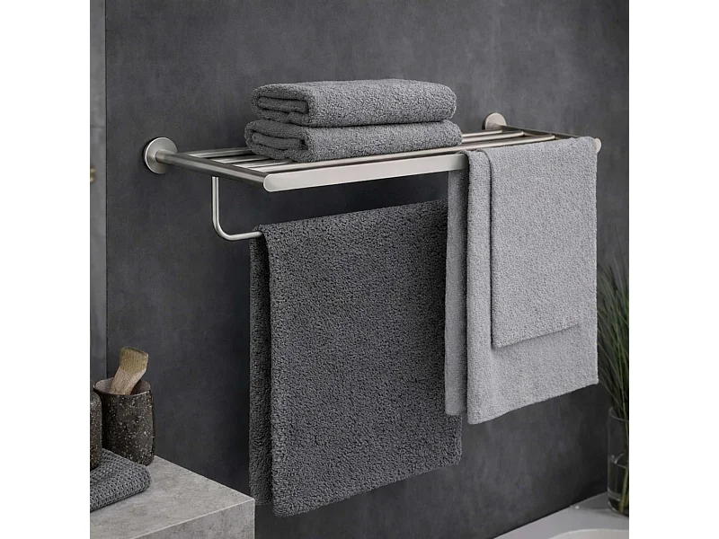 Porte serviettes salle de bain 60cm- acier inoxydable S.316 - Fixation Collée ou Vissée