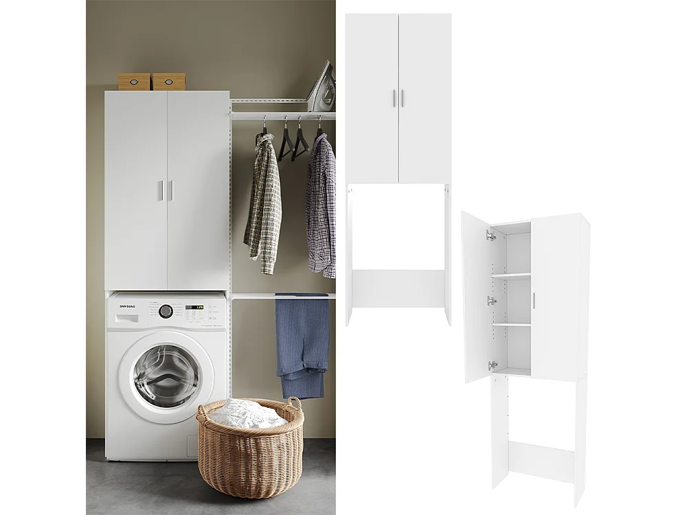 Meuble de machine à laver blanc 64x26x190 martha