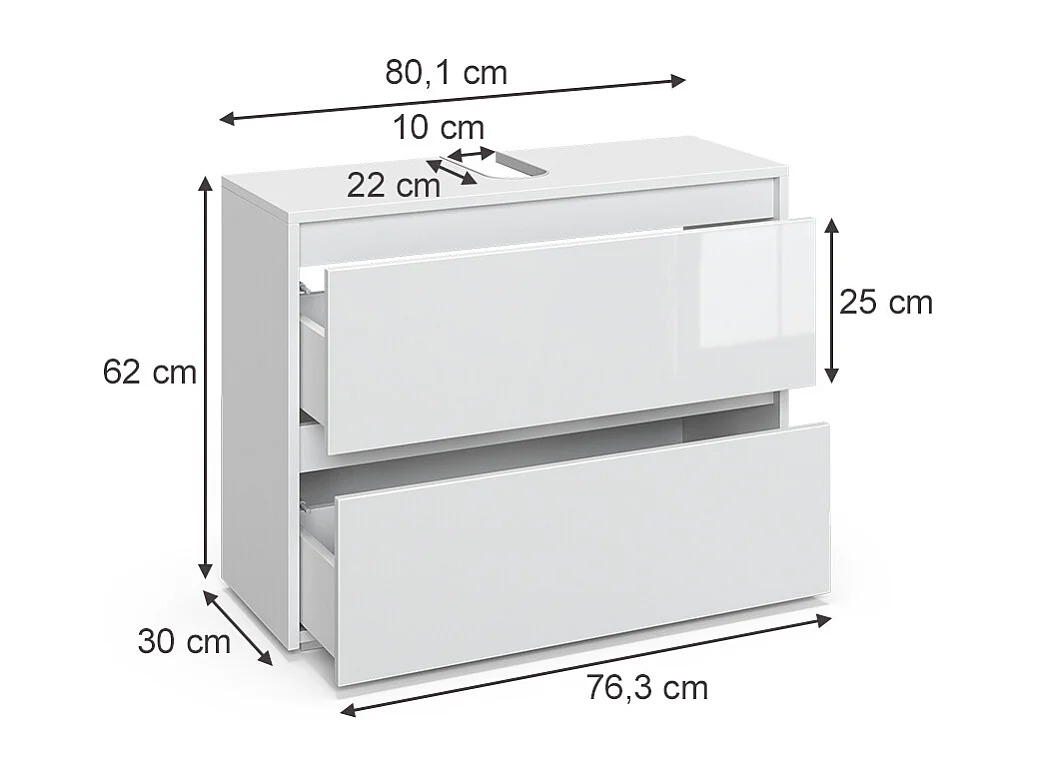 Meuble sous vasque simple blanc/blanc brillant 80.1x30.1x62 majest