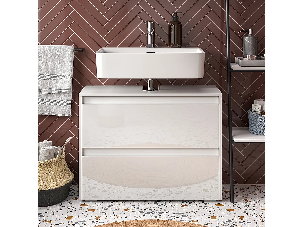 Meuble sous vasque simple blanc/blanc brillant 80.1x30.1x62 majest