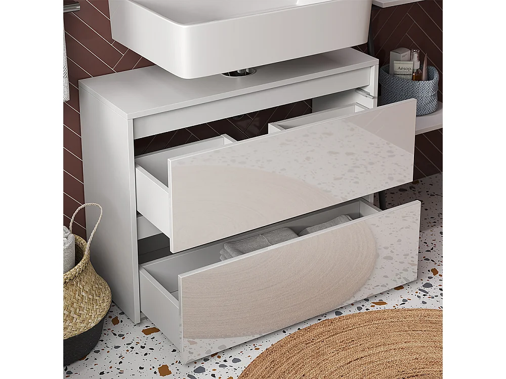 Meuble sous vasque simple blanc/blanc brillant 80.1x30.1x62 majest