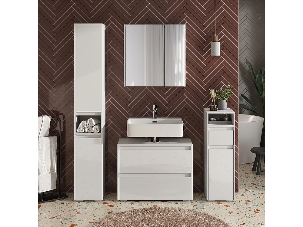 Meuble sous vasque simple blanc/blanc brillant 80.1x30.1x62 majest