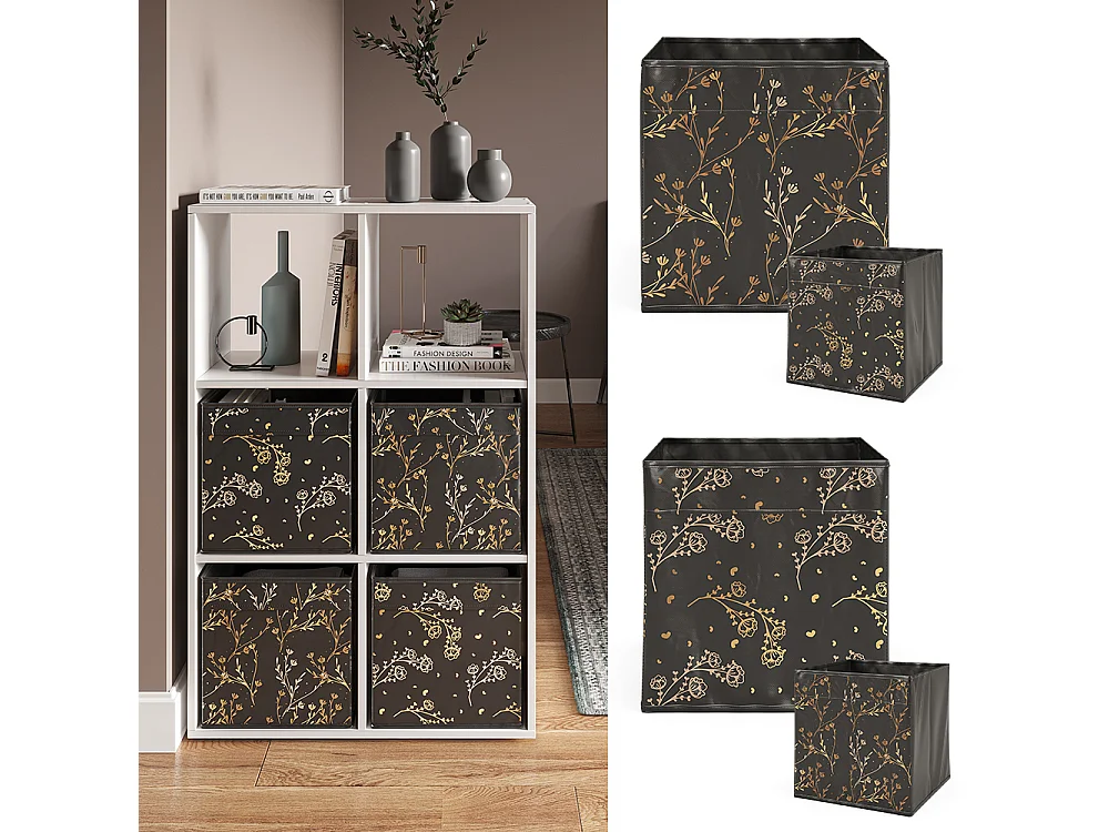 Opbergbox zwart/goud (gebloemd) 30x30x30