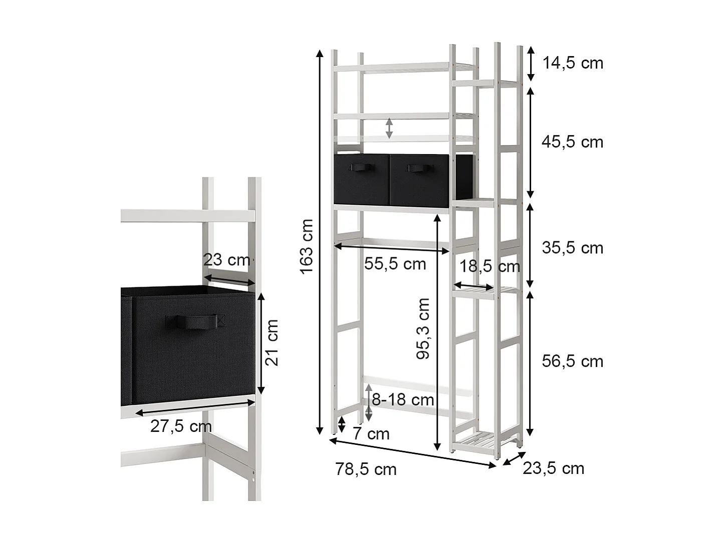 Waschmaschinenschrank weiß 78.5x23.5x163 bilbao