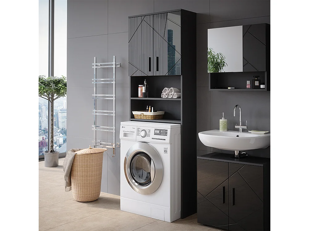 Waschmaschinenschrank anthrazit hochglanz 64x26x190.5 irma