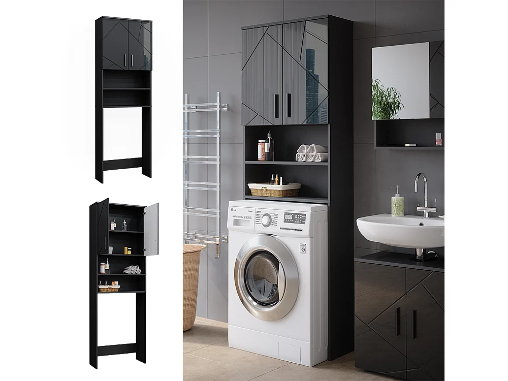 Waschmaschinenschrank anthrazit hochglanz 64x26x190.5 irma