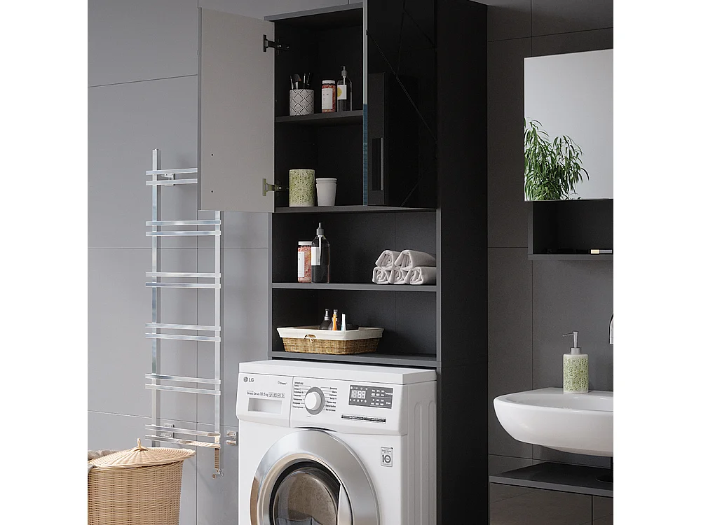 Waschmaschinenschrank anthrazit hochglanz 64x26x190.5 irma