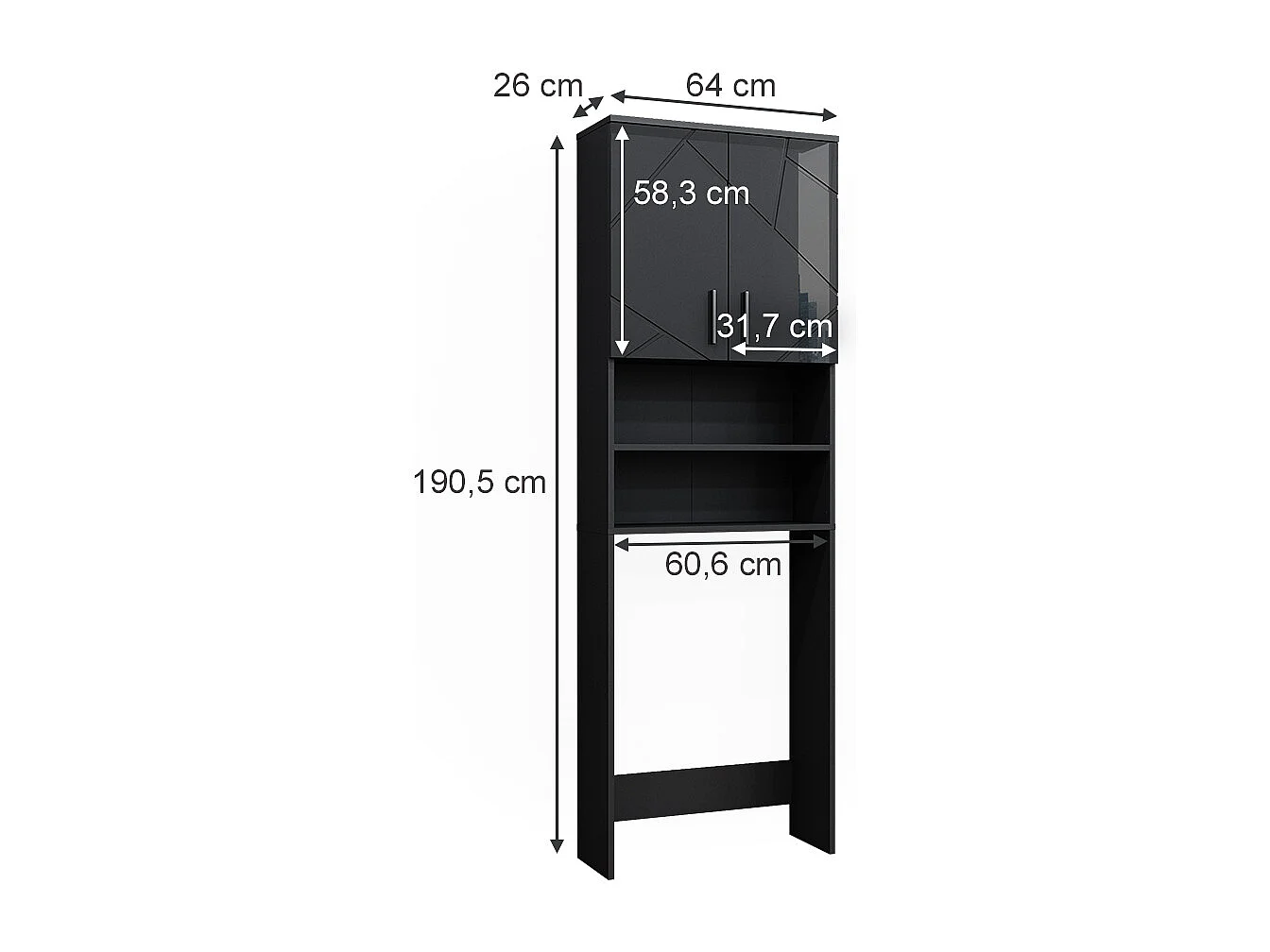 Washing machine cabinet anthracite high gloss 64x26x190.5 irma