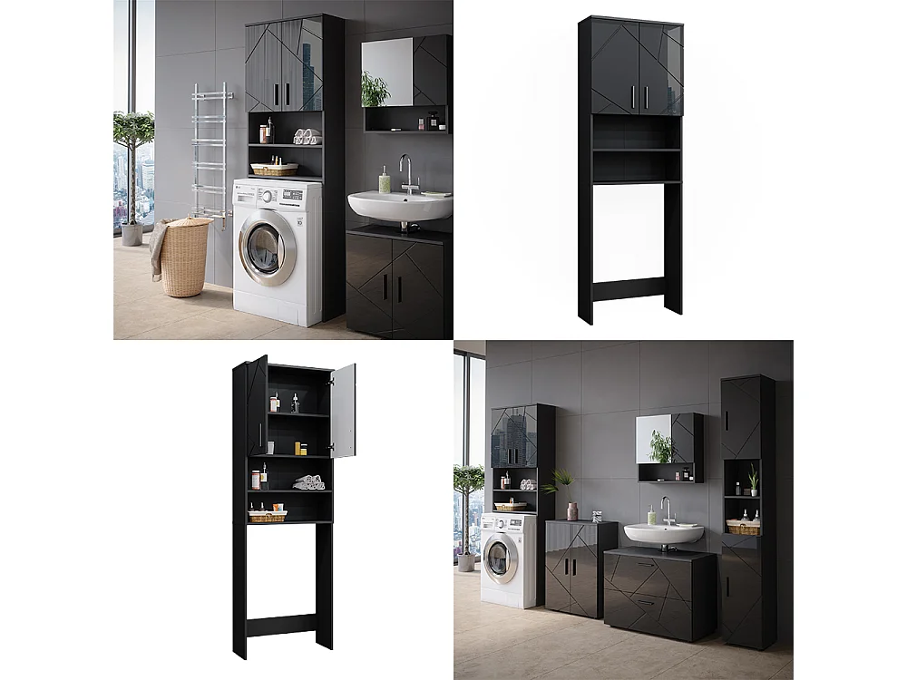 Washing machine cabinet anthracite high gloss 64x26x190.5 irma