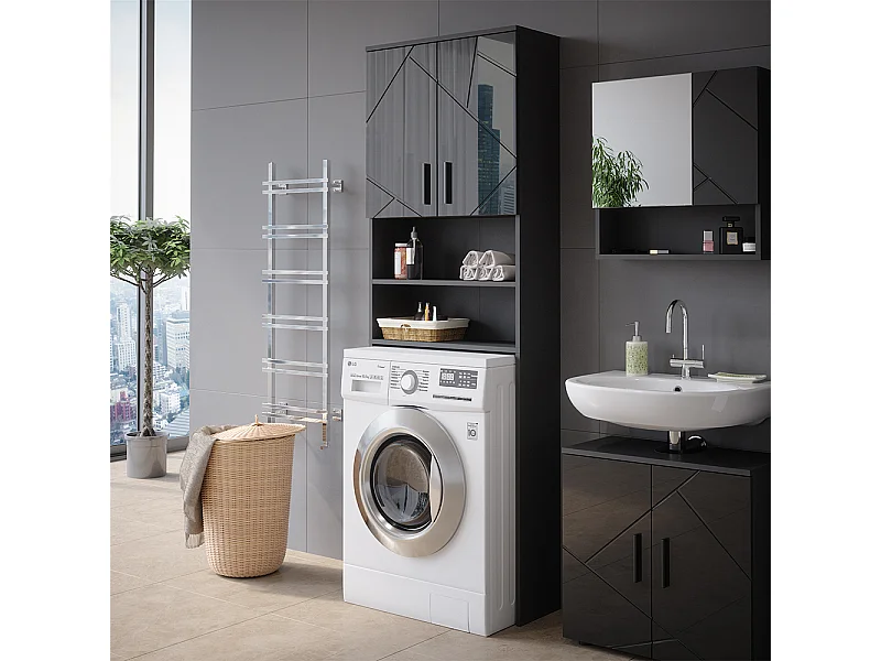 Waschmaschinenschrank anthrazit hochglanz 64x26x190.5 irma