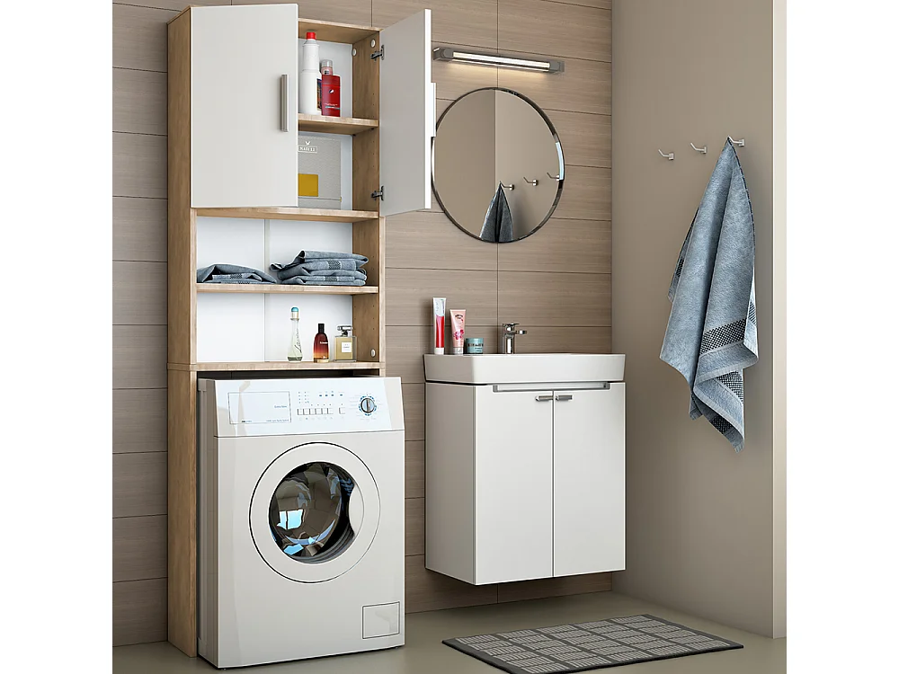 Waschmaschinenschrank weiß/sonoma 64x26x190