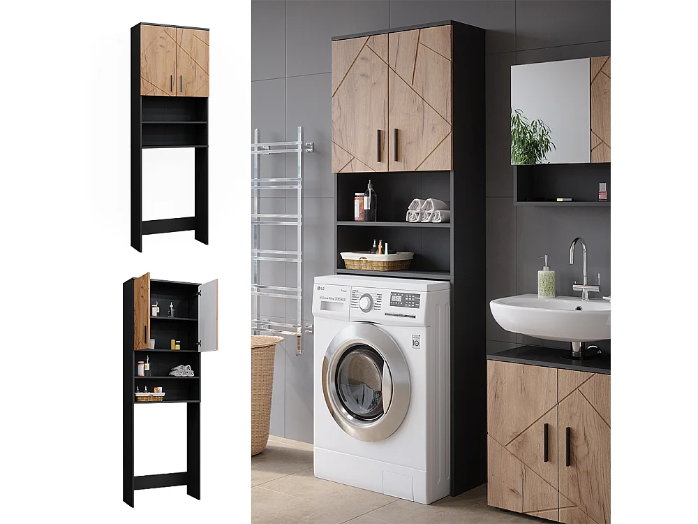 Washing machine cabinet gold power oak/anthracite 64x26x190.5 irma