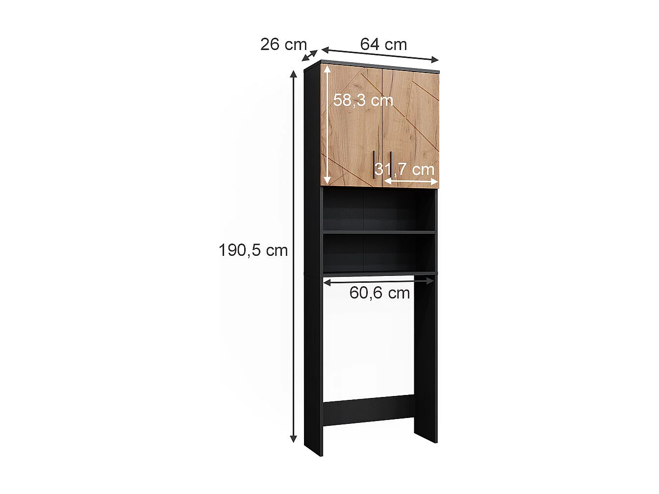 Washing machine cabinet gold power oak/anthracite 64x26x190.5 irma