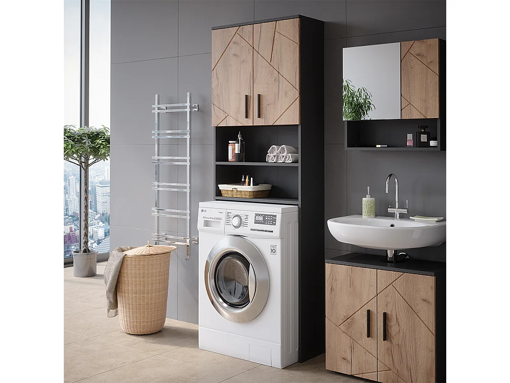 Washing machine cabinet gold power oak/anthracite 64x26x190.5 irma