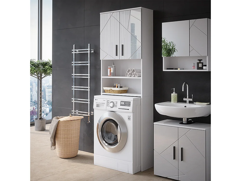 Waschmaschinenschrank weiß hochglanz 64x26x190.5 irma