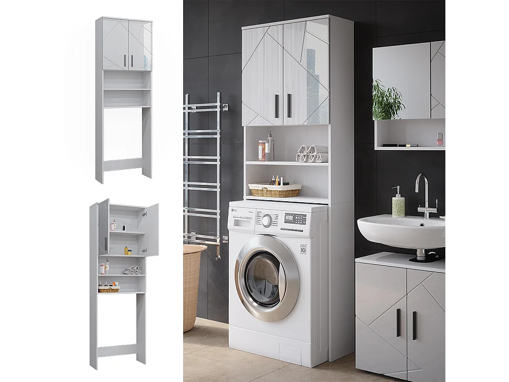 Waschmaschinenschrank weiß hochglanz 64x26x190.5 irma