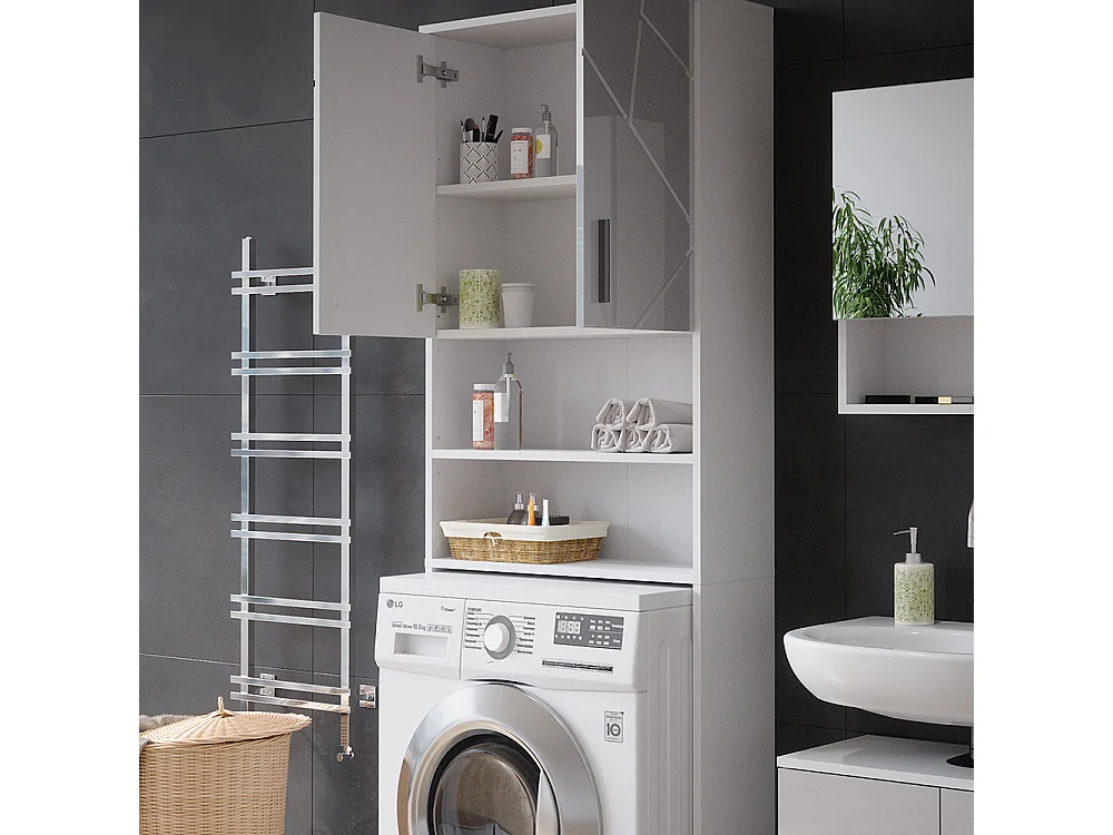 Waschmaschinenschrank weiß hochglanz 64x26x190.5 irma