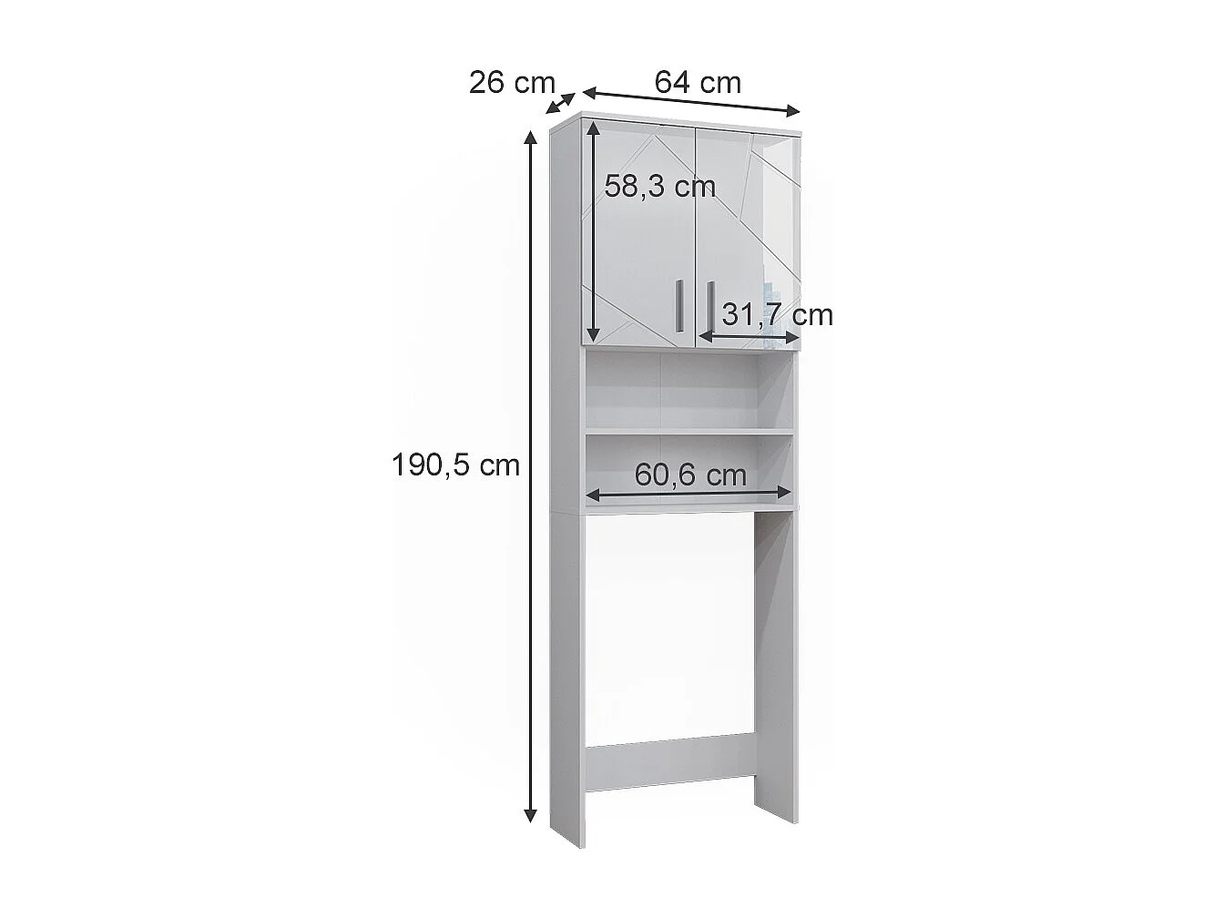 Washing machine cabinet white high gloss 64x26x190.5 irma