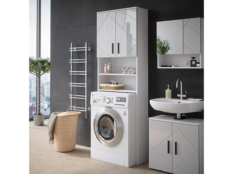 Waschmaschinenschrank weiß hochglanz 64x26x190.5 irma