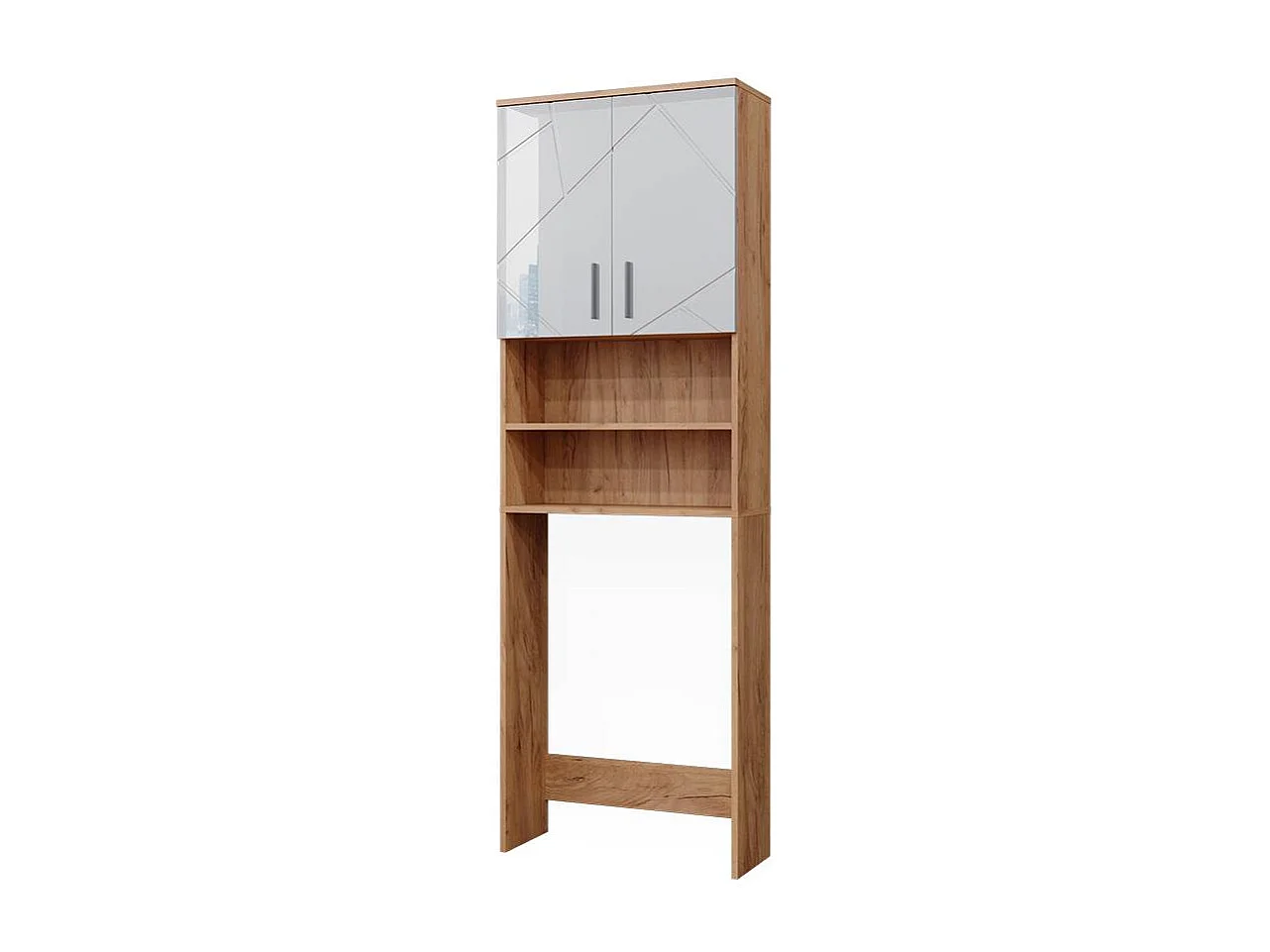 Washing machine cabinet white high gloss/gold power oak 64x26x190.5 irma