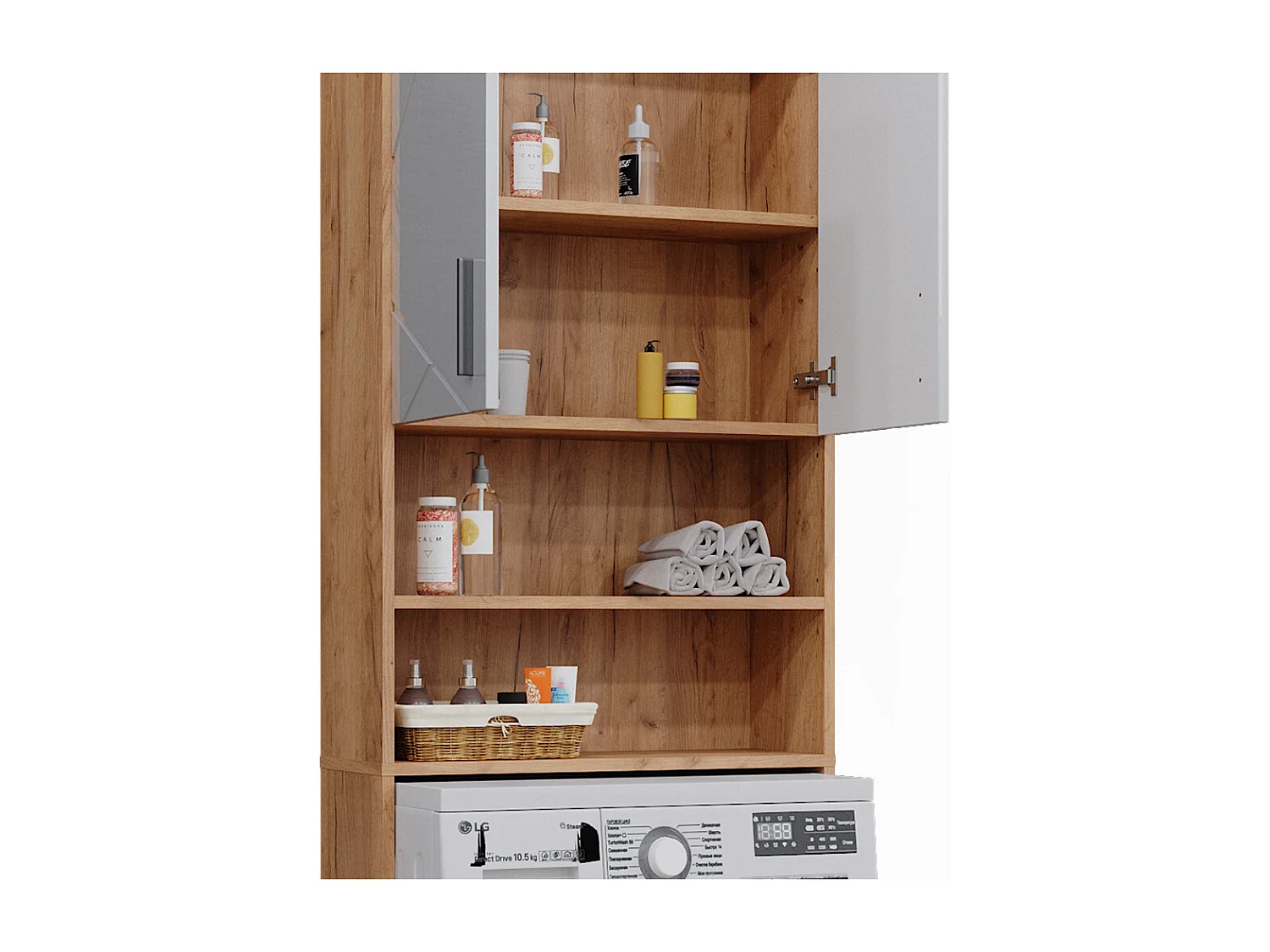 Washing machine cabinet white high gloss/gold power oak 64x26x190.5 irma