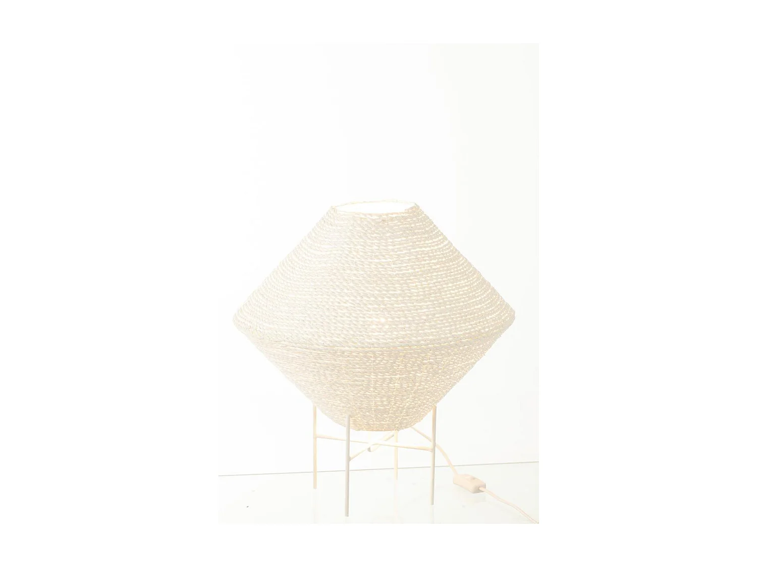 Lampe Suspension en Raphia "Soucoupe" 40cm Blanc