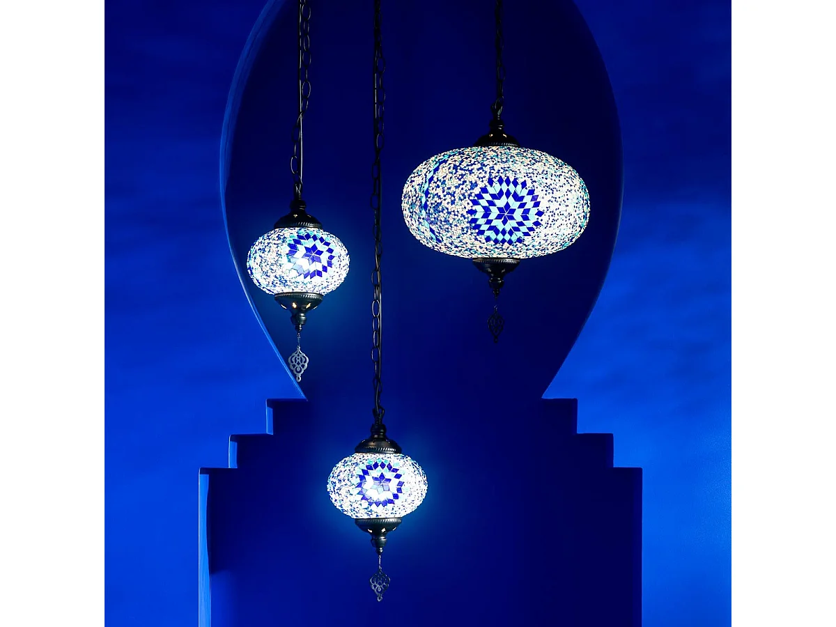 Lampe Suspension Mosaïque "Neal" 18cm Bleu