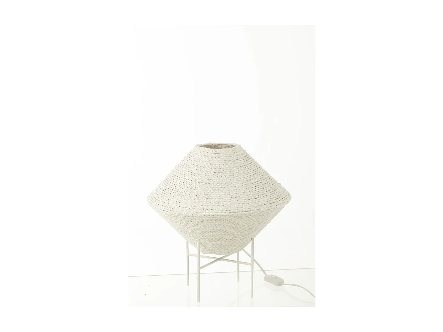 Lampe Suspension en Raphia "Soucoupe" 35cm Blanc