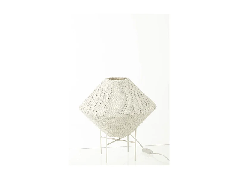 Lampe Suspension en Raphia "Soucoupe" 35cm Blanc