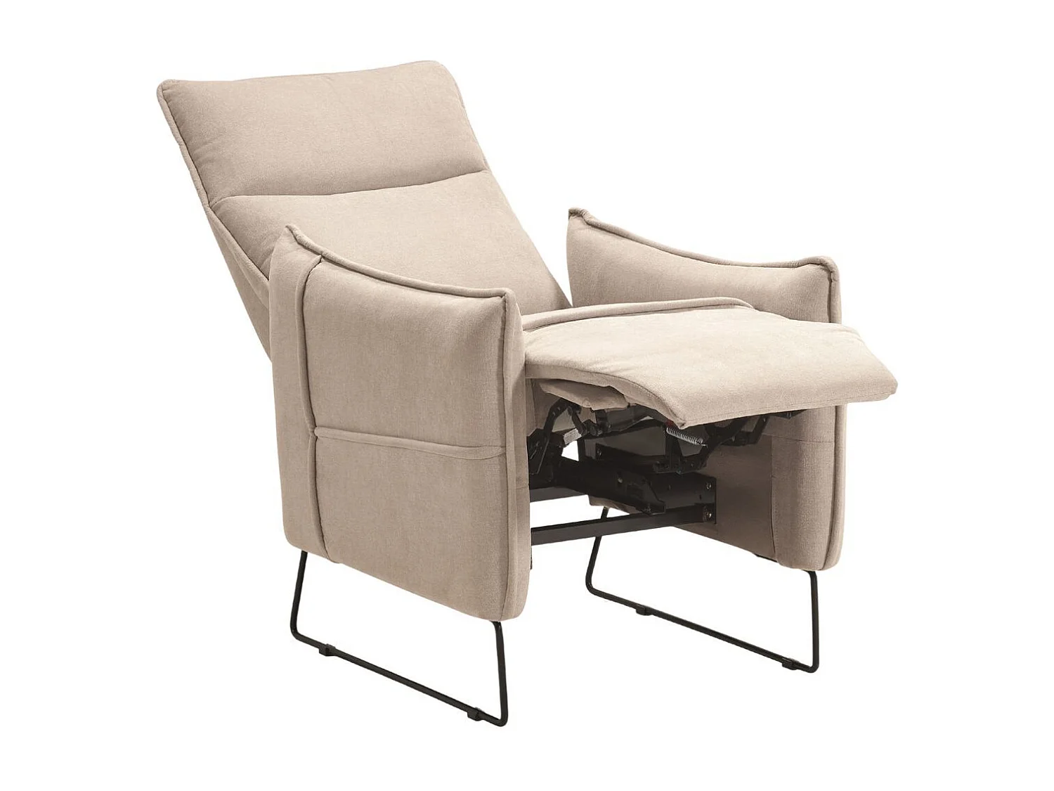 Fauteuil Relax design en tissu beige piètement métal luge - HASSAN