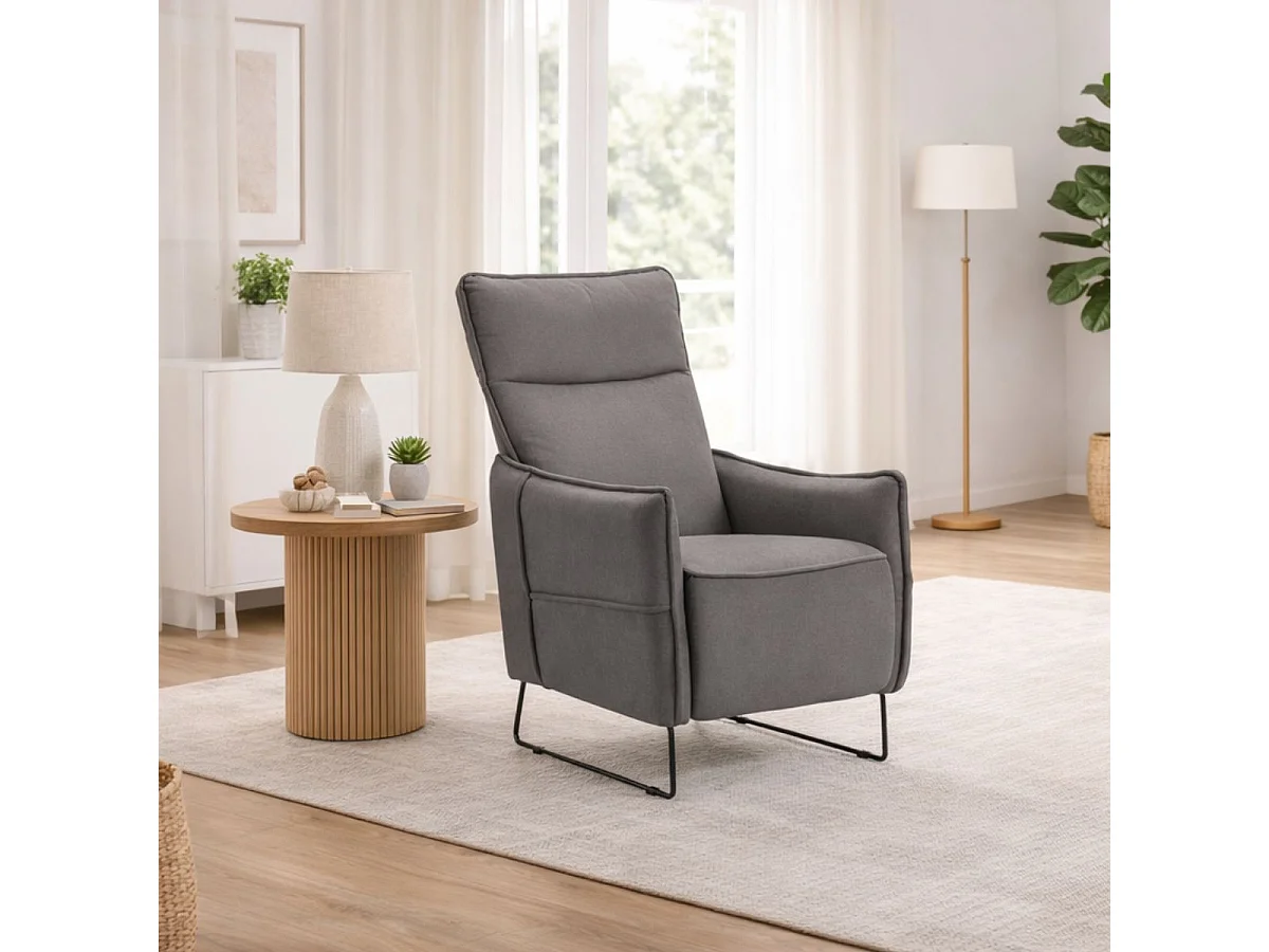 Fauteuil Relax design en tissu gris foncé piètement métal luge - HASSAN