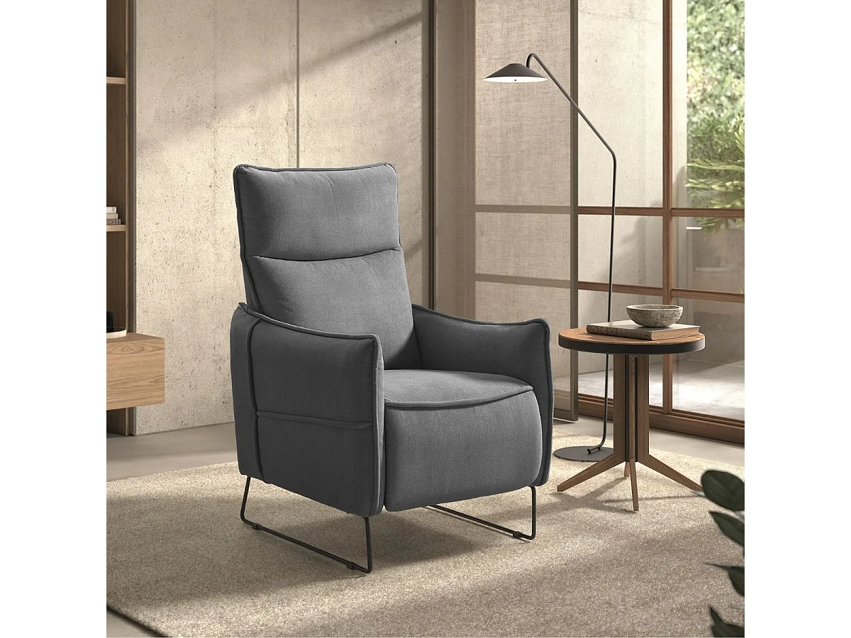 Fauteuil Relax design en tissu gris foncé piètement métal luge - HASSAN