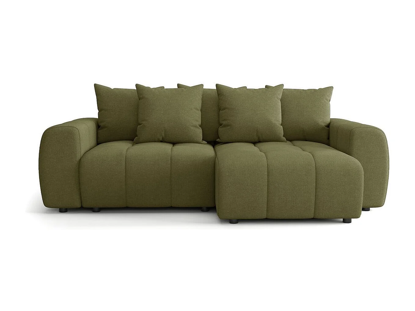 Canapé d'angle convertible réversible 4 places avec coffre de rangement en tissu chenille vert olive - Rivoli