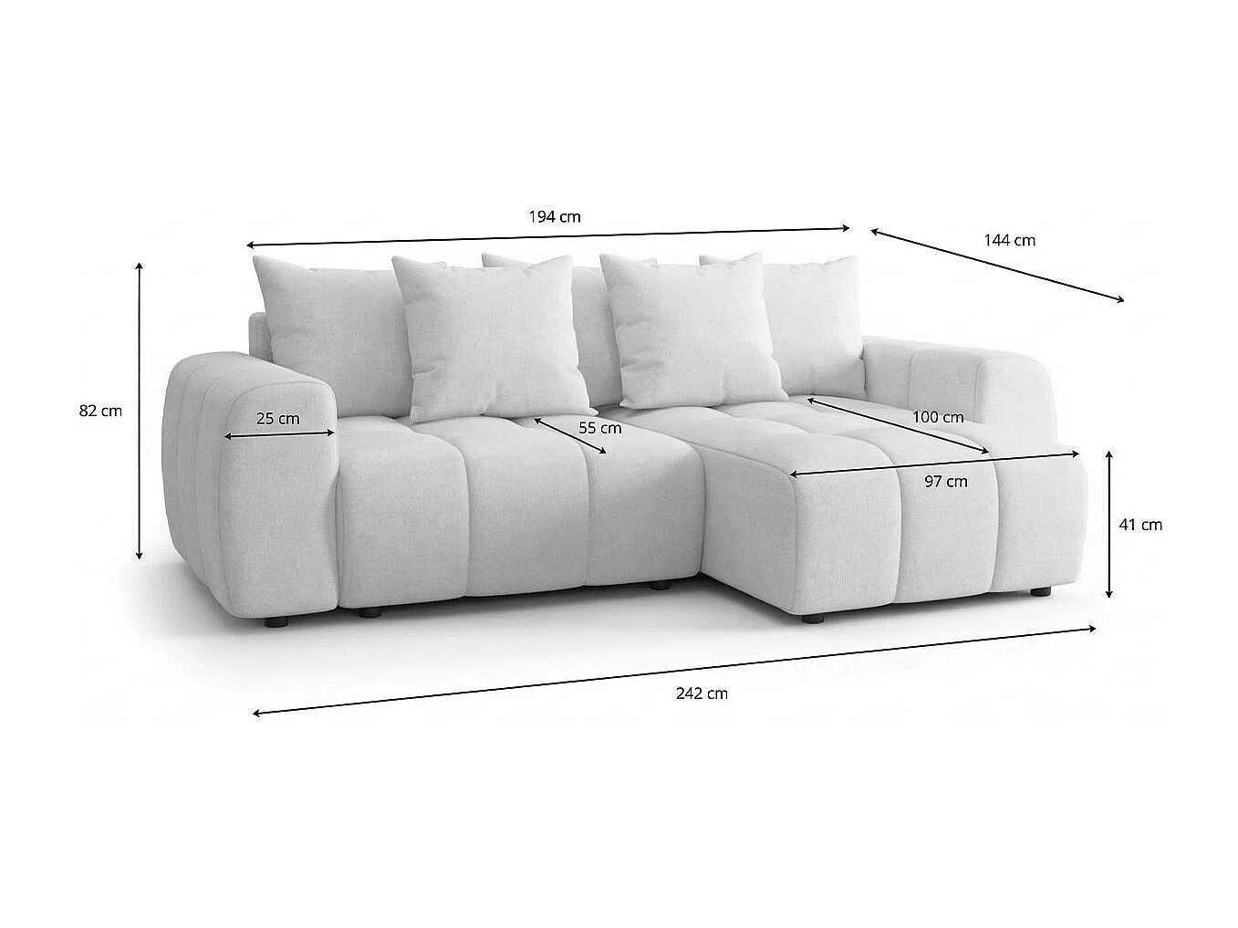 Canapé d'angle convertible réversible 4 places avec coffre de rangement en tissu chenille vert olive - Rivoli