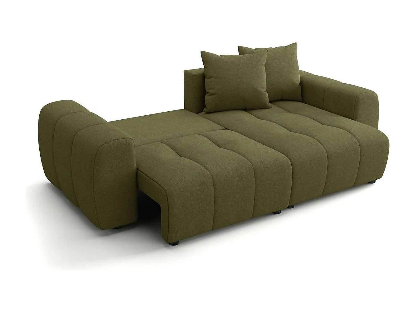 Canapé d'angle convertible réversible 4 places avec coffre de rangement en tissu chenille vert olive - Rivoli