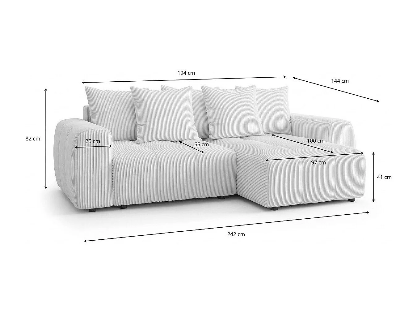 Canapé d'angle convertible réversible 4 places avec coffre de rangement en velours côtelé beige - Rivoli