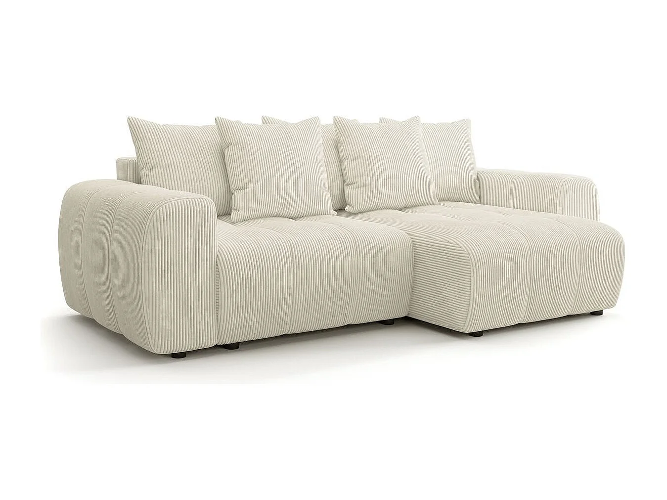 Canapé d'angle convertible réversible 4 places avec coffre de rangement en velours côtelé beige - Rivoli