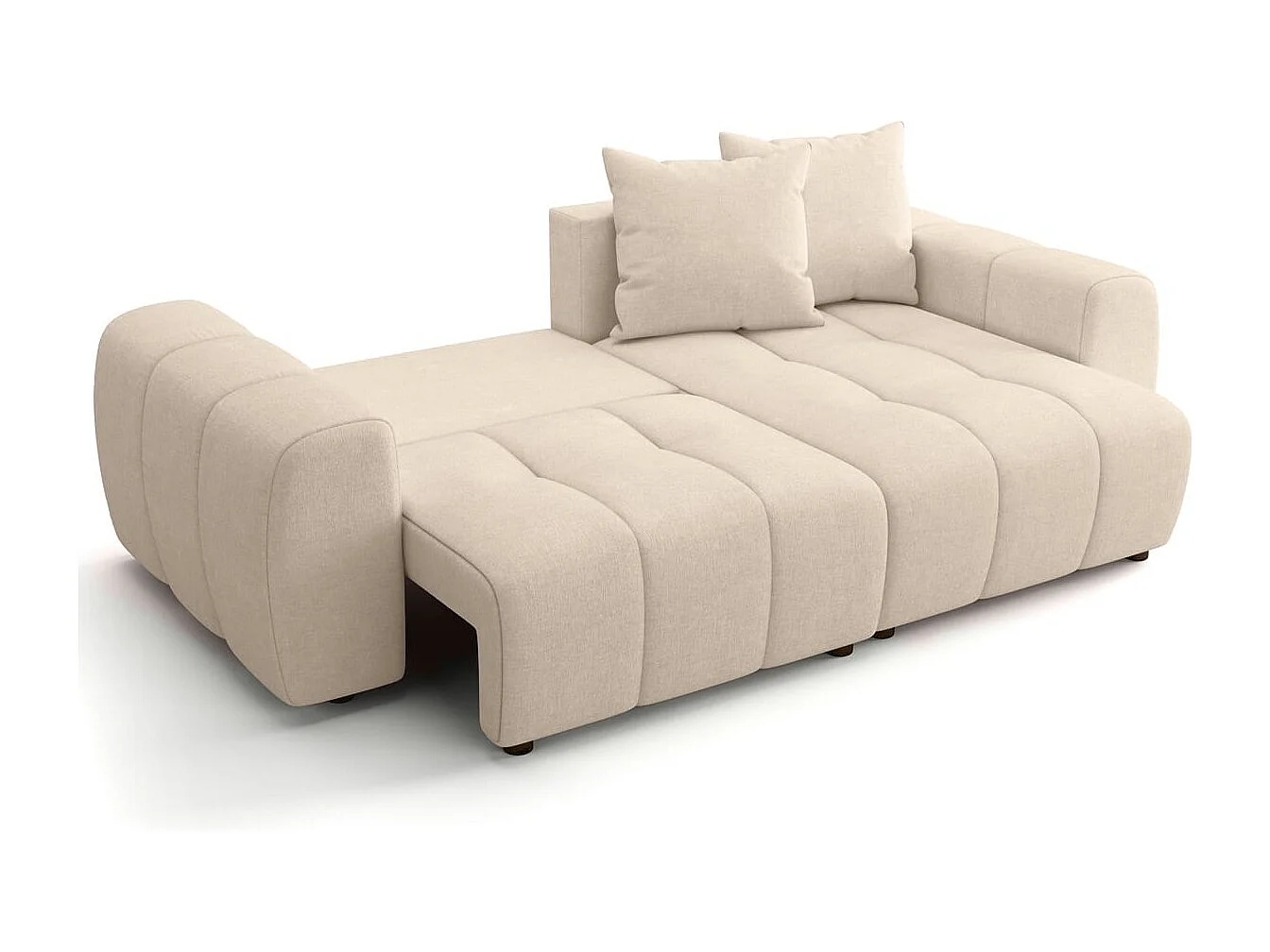 Canapé d'angle convertible réversible 4 places avec coffre de rangement en tissu chenille beige - Rivoli