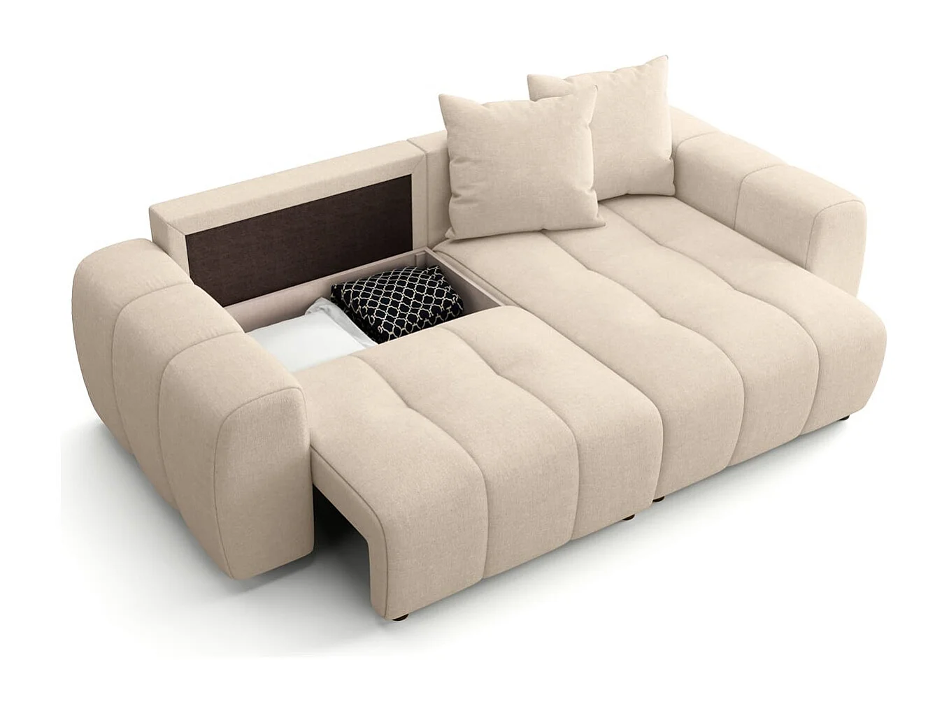 Canapé d'angle convertible réversible 4 places avec coffre de rangement en tissu chenille beige - Rivoli