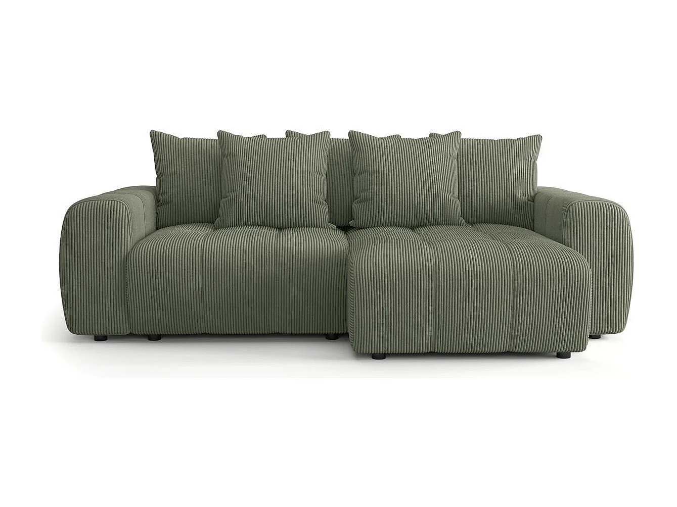 Canapé d'angle convertible réversible 4 places avec coffre de rangement en velours côtelé vert kaki - Rivoli